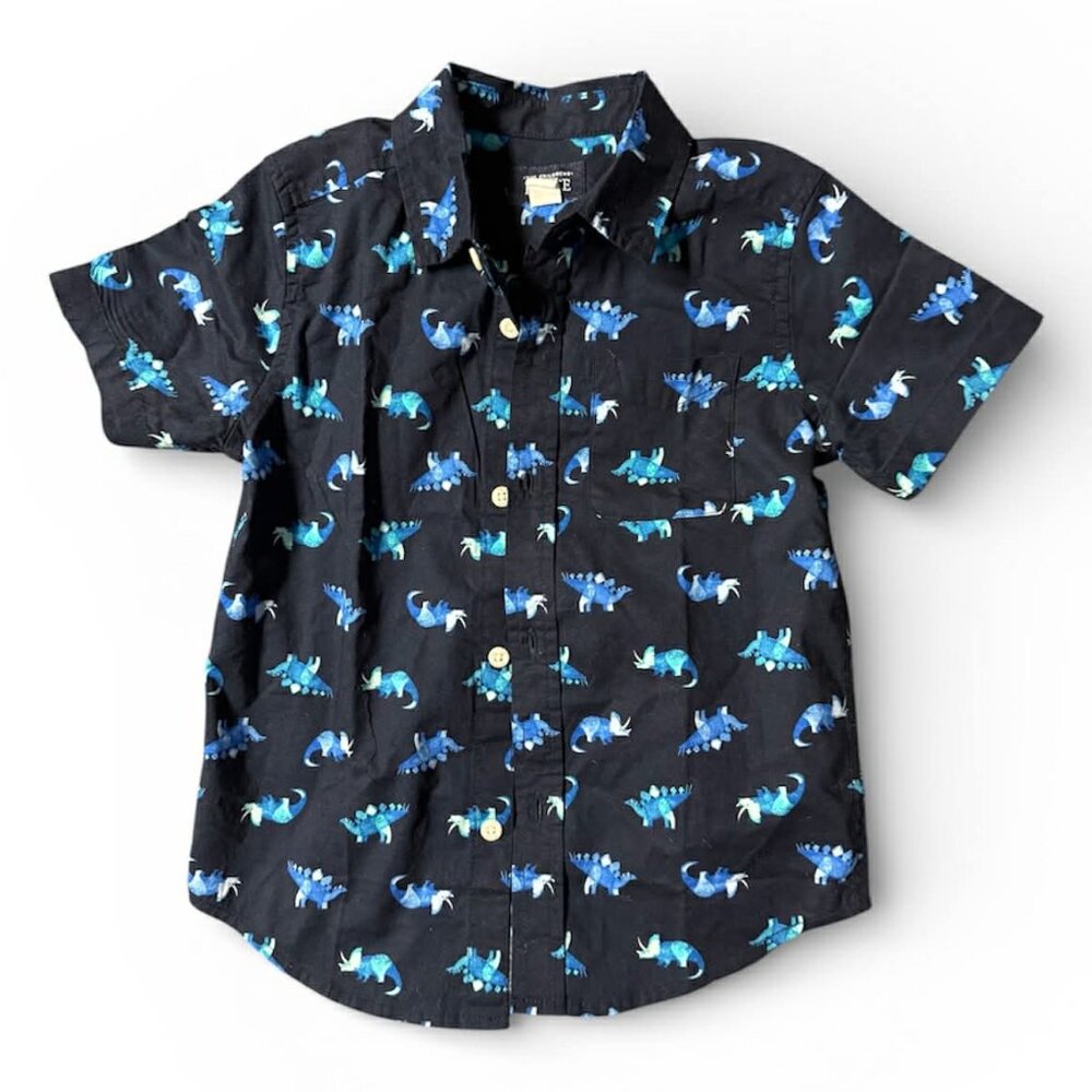 🔴 Boys Dinosaur Button Up Collar Shirt 100% Cotton 5T